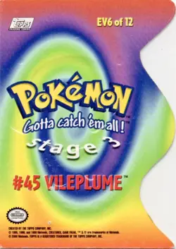 1998 Topps Pokemon EV6 of 12 #45 Vileplume Die-cut/Embossed LP Condition - Image 2