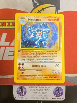 1999 Pokemon TCG Base Set 1st Edition Machamp Holo Lp/Nm Card 8/102 - Image 1