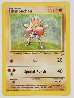Pokemon Card Hitmonchan 8/130 Base Set 2 Holo Rare WOTC Light Play - Image 1