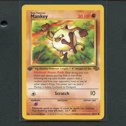 Pokemon TCG Mankey 55/64 WotC Jungle 1st Ed. Regular Common Card EN-LP 1999 - Image 1