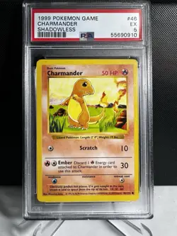 Pokemon! PSA 5 Charmander 46/102 - Shadowless - Unlimited Base Set - Excellent - Image 1