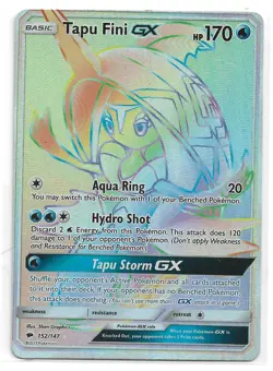 Pokemon Burning Shadows Tapu Fini GX Rainbow Secret Rare Full Art Holo 152/147 - Image 1