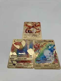 Lot of 3 Charizard DX GX & VMAX Gold Metal Pokemon Card-Collectible Gift Display - Image 1