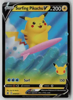 Surfing Pikachu V 008/025 Pokemon Celebrations Rare V Near Mint Card (NM) 1 - Image 1