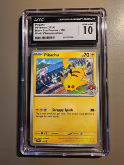 2024 POKEMON SVP EN-SV BLACK STAR PROMO WORLD CHAMPIONSHIPS #190 PIKACHU CGC 10 - Image 1