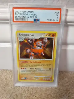 PSA 5 EX 2007 POKEMON DIAMOND & PEARL BASE SET RHYPERIOR HOLO CARD 12/130 - Image 1