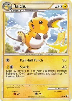 Pokemon Card HeartGold SoulSilver Undaunted 33/90 Raichu - Image 1