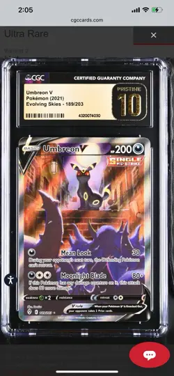2021 Pokemon Sword & Shield Evolving Skies #189 UMBREON V CGC PRISTINE 10 - Image 2