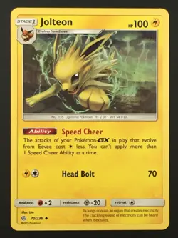 Pokemon TCG Jolteon 70/236 Sm Cosmic Eclipse Regular Uncommon LP - Image 1