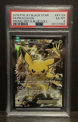Pokemon TCG Pikachu EX XY124 Black Star Promo Red & Blue Full Art - EX-MT PSA 6 - Image 1
