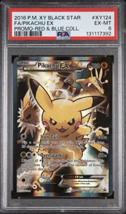 Pokemon TCG Pikachu EX XY124 Black Star Promo Red & Blue Full Art - EX-MT PSA 6 - Image 3