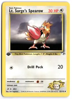 Pokemon 1st Edition Lt. Surge's Spearow (52) Uncommon Gym Heroes 052/132 NM - Image 1