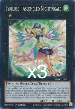 3x Yugioh Lyrilusc-Assembled Nightingale RA04-EN069 Super Rare 1st Edition NM - Image 1