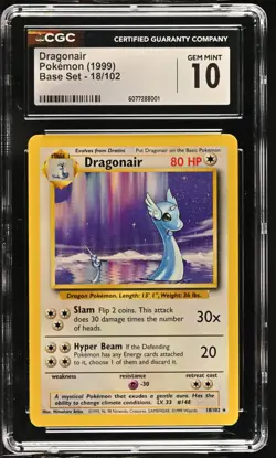 1999 Pokemon Base Set Unlimited 18/102 Dragonair CGC 10 - Image 1