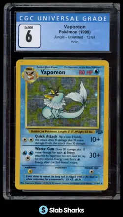 1999 POKEMON JUNGLE #12/64 VAPOREON CGC 6 - Image 1