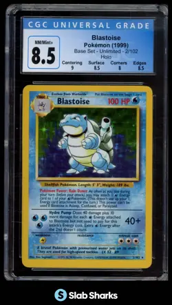 1999 POKEMON SET UNLIMITED #2/102 BLASTOISE RARE HOLO CGC 8.5 - Image 1