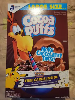 General Mills Cocoa Puffs Cereal 3 Free Pokemon Cards Inside New Sealed Pikachu - Image 1
