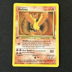 Moltres 12/62 Fossil Holo 1st Edition very nice hollow very clean card - Image 1
