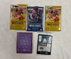 One Piece TCG OP-03 Pillars & OP-04 Intrigue Booster Packs, Sleeves & DON!! Card - Image 1