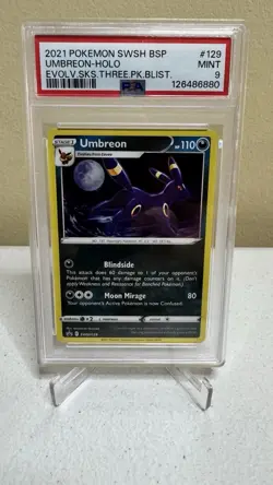 Pokemon Umbreon Holo Evolving Skies Blister Pack Promo SWSH129 PSA 9 Mint - Image 1