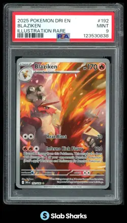 2025 POKEMON SV DESTINED RIVALS EN #192/182 BLAZIKEN ILLUSTRATION RARE PSA 9 - Image 1