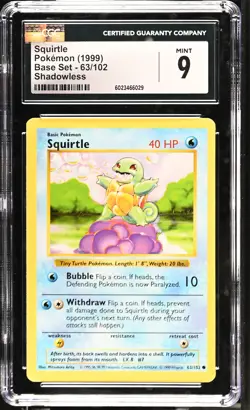 CGC 9 MINT Squirtle 1999 Base Set 63/102 Shadowless Pokemon Card psa - Image 1