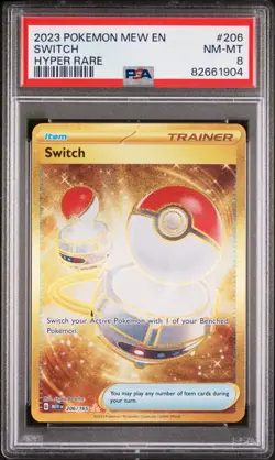 2023 Pokemon Trainer Item Switch Hyper Rare Gold 206/165 MEW (151) - Image 3