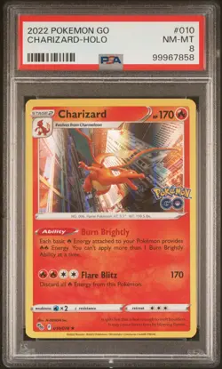 POKEMON CARD CHARIZARD HOLO 10 POKEMON GO STAMP #10 GRADED PSA 8 - Image 1