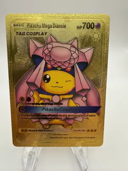 Pikachu Mega Diancie Cosplay Gold Foil Pokemon Fan Art Card - Image 1
