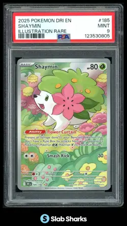 2025 POKEMON SV DESTINED RIVALS EN #185/182 SHAYMIN ILLUSTRATION RARE PSA 9 - Image 1