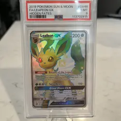 2019 POKEMON S&M HIDDEN FATES #SV46/SV94 LEAFEON GX SHINY RARE PSA 8 - Image 1
