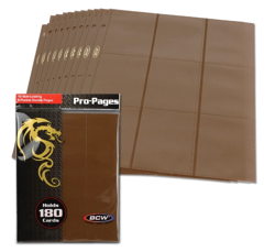 10 BCW Standard Card Sized 18-Pocket Side Loading Solid Brown Pro Binder Pages - Image 1
