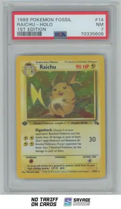 1999 Pokemon 1st Edition Fossil Holo Raichu PSA 7 #14/62 - Image 1