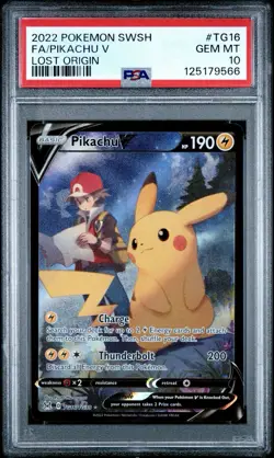 Pikachu v TG16/TG30 Swsh11: Lost Origin Trainer Gallery Holo Card PSA 10 - Image 1