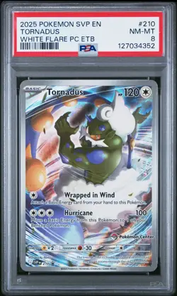 2025 POKEMON SVP WHITE FLARE POKEMON CENTER ETB PROMO #210 TORNADUS PSA 8 - Image 1