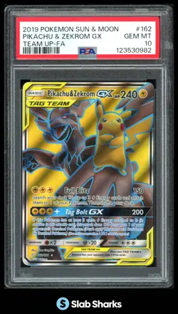 2019 POKEMON SUN & MOON TEAM UP #162/181 PIKACHU & ZEKROM GX TAG TEAM PSA 10 - Image 1