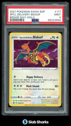 2021 POKEMON BLACK STAR PROMOS #SWSH177 SPECIAL DELIVERY BIDOOF DAY HOLO PSA 9 - Image 1