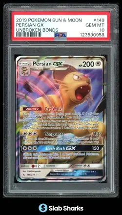 2019 POKEMON SUN & MOON UNBROKEN BONDS #149/214 PERSIAN HOLO PSA 10 - Image 1