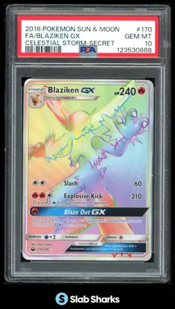 2018 POKEMON SUN & MOON CELESTIAL STORM #170/168 BLAZIKEN GX PSA 10 - Image 1