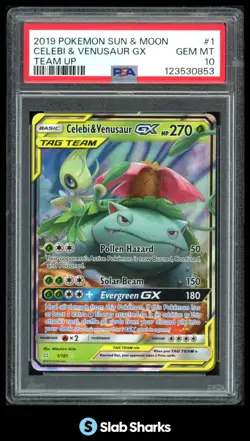 2019 POKEMON SUN & MOON TEAM UP #1/181 CELEBI VENUSAUR GX HOLO PSA 10 - Image 1