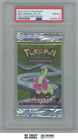 2000 Pokemon Neo Genesis 1st Edition (SEALED PACK) Meganium Foil PSA 8 - Image 1