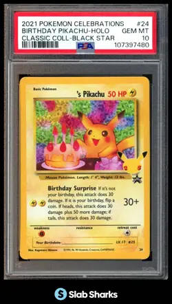 2021 POKEMON SW&SH BSP CELEBRATIONS #24 PIKACHU CLASSIC COLLECTION HOLO PSA 10 - Image 1