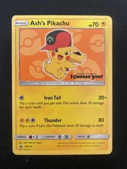 Ash’s Pikachu SM110 Ultra Rare Non Holo Exclusive Promo Pokemon Card - Image 1