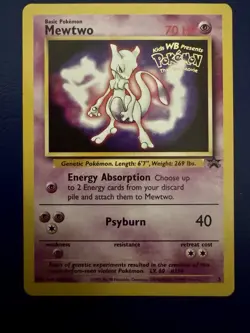 1999 Pokemon The First Movie Mewtwo Promo Card Gold WB Stamp - Image 1