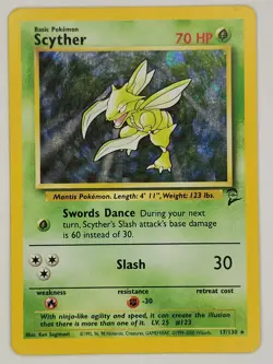 Pokemon Card Scyther 17/130 Base Set 2 Holo Rare WOTC Near Mint - Image 1