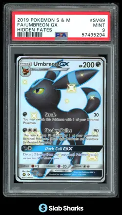 2019 POKEMON SUN MOON HIDDEN FATES #SV69/SV94 UMBREON GX SHINY VAULT RARE PSA 9 - Image 1