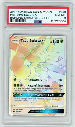 2017 Pokemon Sun & Moon Burning Shadows Tapu Bulu GX Full Art #149 PSA 8 - Image 1
