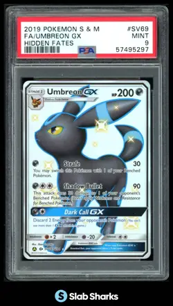 2019 POKEMON SUN MOON HIDDEN FATES #SV69/SV94 UMBREON GX SHINY VAULT RARE PSA 9 - Image 1