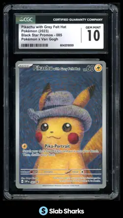 2023 POKEMON SV BLACK STAR PROMOS #085 GREY FELT HAT PIKACHU VAN GOGH CGC 10 - Image 1