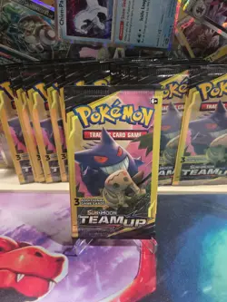 Pokemon Sun & Moon Team Up 3 Card Pack Gengar Mimikyu Art SEALED - Image 1